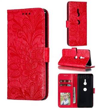 Intricate Embossing Lace Jasmine Flower Leather Wallet Case for Sony Xperia XZ3 - Red