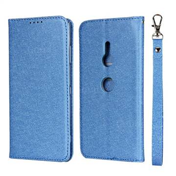 Ultra Slim Magnetic Automatic Suction Silk Lanyard Leather Flip Cover for Sony Xperia XZ3 - Sky Blue