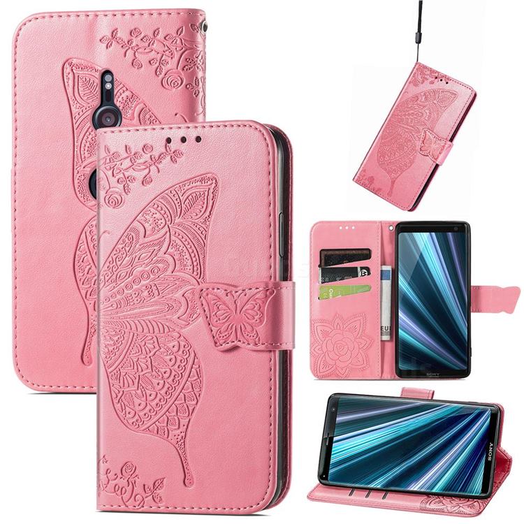 Embossing Mandala Flower Butterfly Leather Wallet Case for Sony Xperia XZ3 - Pink
