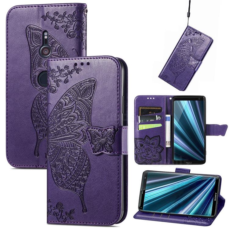 Embossing Mandala Flower Butterfly Leather Wallet Case for Sony Xperia XZ3 - Dark Purple