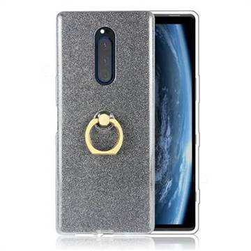 Luxury Soft TPU Glitter Back Ring Cover with 360 Rotate Finger Holder Buckle for Sony Xperia 1 / Xperia XZ4 - Black