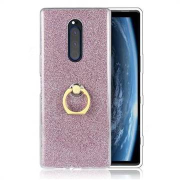 Luxury Soft TPU Glitter Back Ring Cover with 360 Rotate Finger Holder Buckle for Sony Xperia 1 / Xperia XZ4 - Pink
