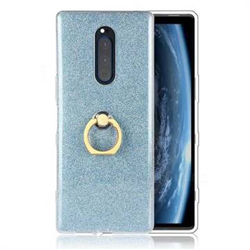 Luxury Soft TPU Glitter Back Ring Cover with 360 Rotate Finger Holder Buckle for Sony Xperia 1 / Xperia XZ4 - Blue