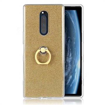 Luxury Soft TPU Glitter Back Ring Cover with 360 Rotate Finger Holder Buckle for Sony Xperia 1 / Xperia XZ4 - Golden