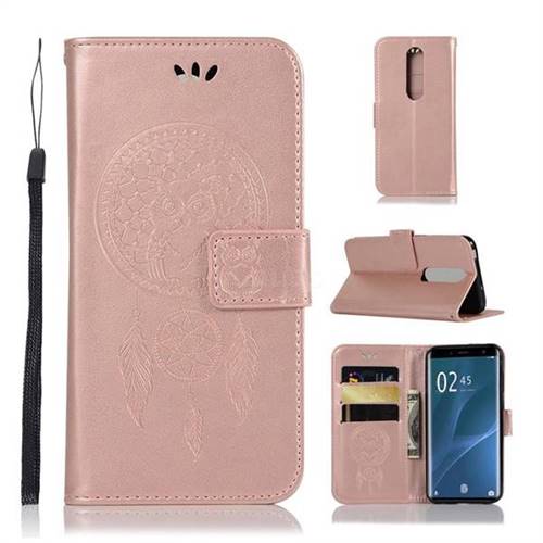 Intricate Embossing Owl Campanula Leather Wallet Case for Sony Xperia 1 / Xperia XZ4 - Rose Gold