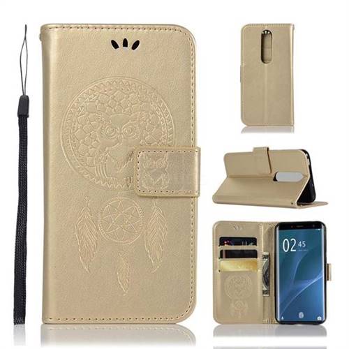 Intricate Embossing Owl Campanula Leather Wallet Case for Sony Xperia 1 / Xperia XZ4 - Champagne