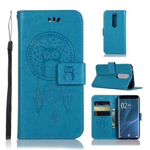 Intricate Embossing Owl Campanula Leather Wallet Case for Sony Xperia 1 / Xperia XZ4 - Blue