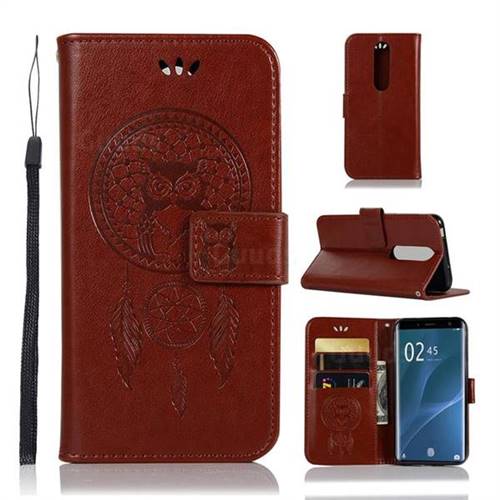Intricate Embossing Owl Campanula Leather Wallet Case for Sony Xperia 1 / Xperia XZ4 - Brown