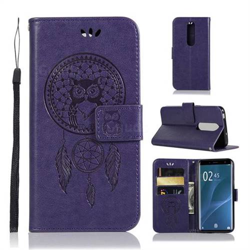 Intricate Embossing Owl Campanula Leather Wallet Case for Sony Xperia 1 / Xperia XZ4 - Purple