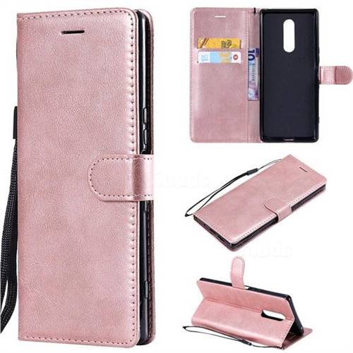 Retro Greek Classic Smooth PU Leather Wallet Phone Case for Sony Xperia 1 / Xperia XZ4 - Rose Gold