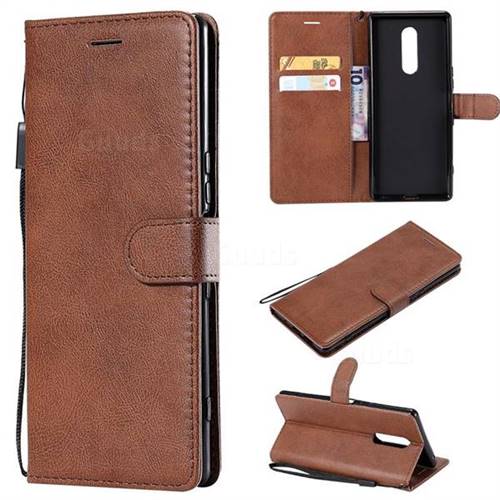 Retro Greek Classic Smooth PU Leather Wallet Phone Case for Sony Xperia 1 / Xperia XZ4 - Brown