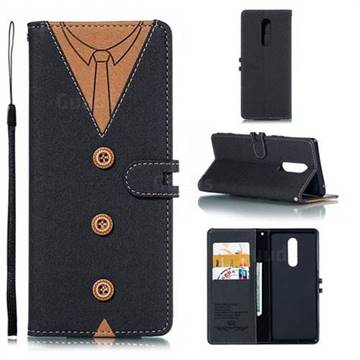 Mens Button Clothing Style Leather Wallet Phone Case for Sony Xperia 1 / Xperia XZ4 - Black