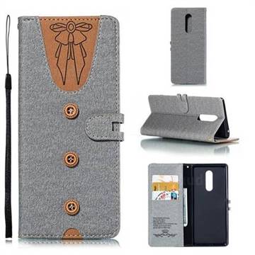Ladies Bow Clothes Pattern Leather Wallet Phone Case for Sony Xperia 1 / Xperia XZ4 - Gray
