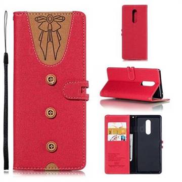Ladies Bow Clothes Pattern Leather Wallet Phone Case for Sony Xperia 1 / Xperia XZ4 - Red