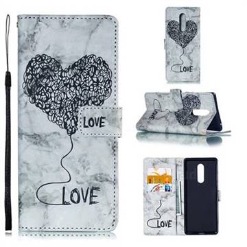 Marble Heart PU Leather Wallet Phone Case for Sony Xperia 1 / Xperia XZ4 - Black