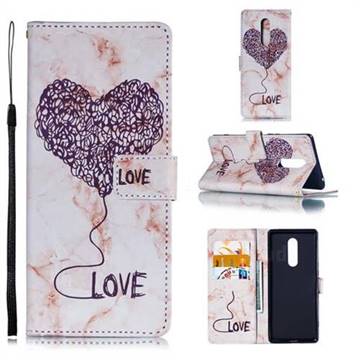 Marble Heart PU Leather Wallet Phone Case for Sony Xperia 1 / Xperia XZ4 - Purple