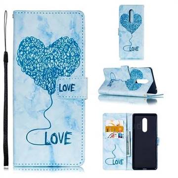 Marble Heart PU Leather Wallet Phone Case for Sony Xperia 1 / Xperia XZ4 - Blue
