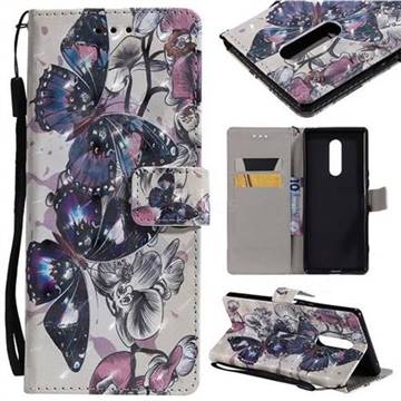 Black Butterfly 3D Painted Leather Wallet Case for Sony Xperia 1 / Xperia XZ4