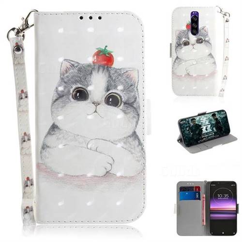 Cute Tomato Cat 3D Painted Leather Wallet Phone Case for Sony Xperia 1 / Xperia XZ4