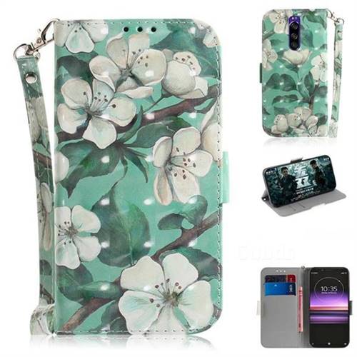 Watercolor Flower 3D Painted Leather Wallet Phone Case for Sony Xperia 1 / Xperia XZ4