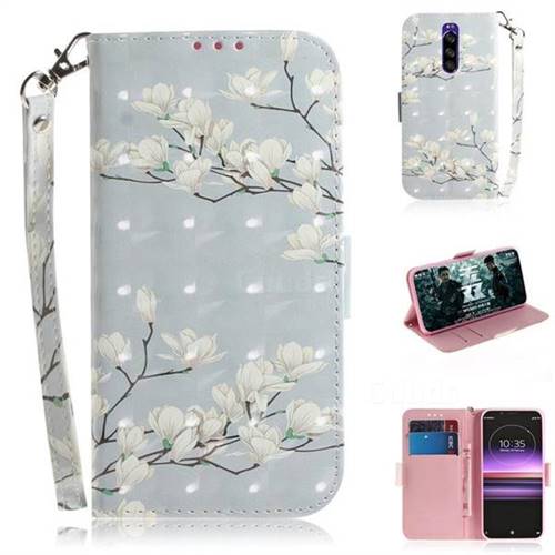 Magnolia Flower 3D Painted Leather Wallet Phone Case for Sony Xperia 1 / Xperia XZ4