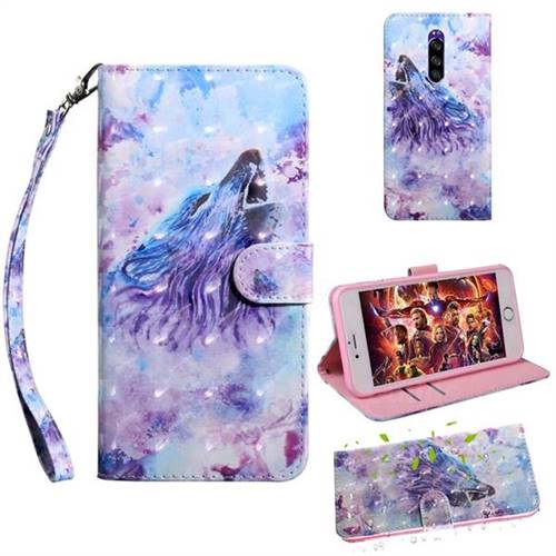 Roaring Wolf 3D Painted Leather Wallet Case for Sony Xperia 1 / Xperia XZ4