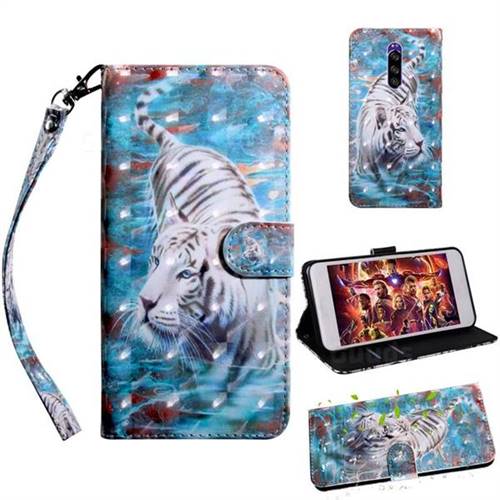 White Tiger 3D Painted Leather Wallet Case for Sony Xperia 1 / Xperia XZ4