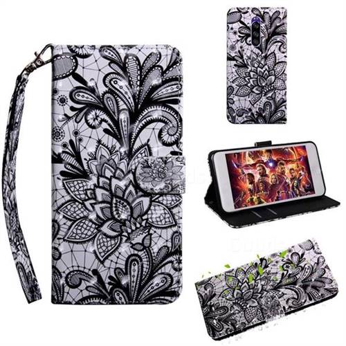 Black Lace Rose 3D Painted Leather Wallet Case for Sony Xperia 1 / Xperia XZ4