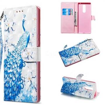 Blue Peacock 3D Painted Leather Wallet Phone Case for Sony Xperia 1 / Xperia XZ4
