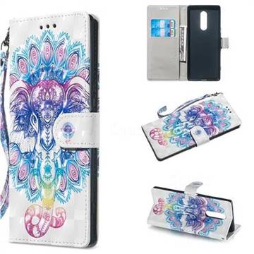 Colorful Elephant 3D Painted Leather Wallet Phone Case for Sony Xperia 1 / Xperia XZ4