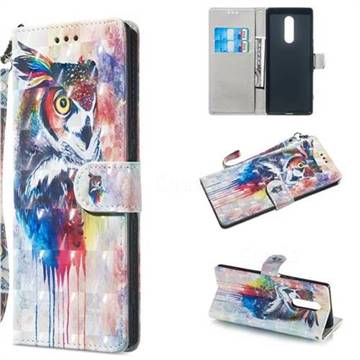 Watercolor Owl 3D Painted Leather Wallet Phone Case for Sony Xperia 1 / Xperia XZ4