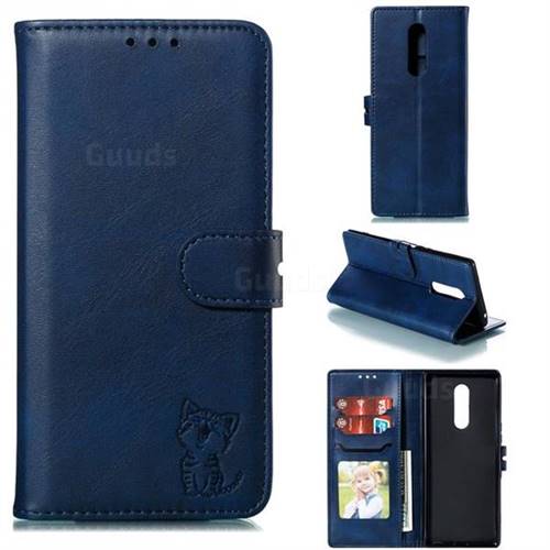 Embossing Happy Cat Leather Wallet Case for Sony Xperia 1 / Xperia XZ4 - Blue