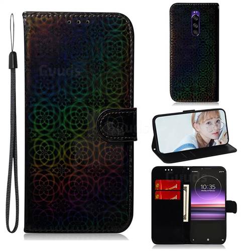 Laser Circle Shining Leather Wallet Phone Case for Sony Xperia 1 / Xperia XZ4 - Black