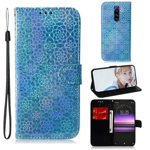 Laser Circle Shining Leather Wallet Phone Case for Sony Xperia 1 / Xperia XZ4 - Blue