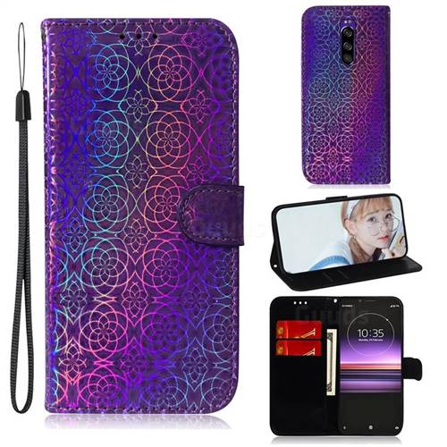 Laser Circle Shining Leather Wallet Phone Case for Sony Xperia 1 / Xperia XZ4 - Purple