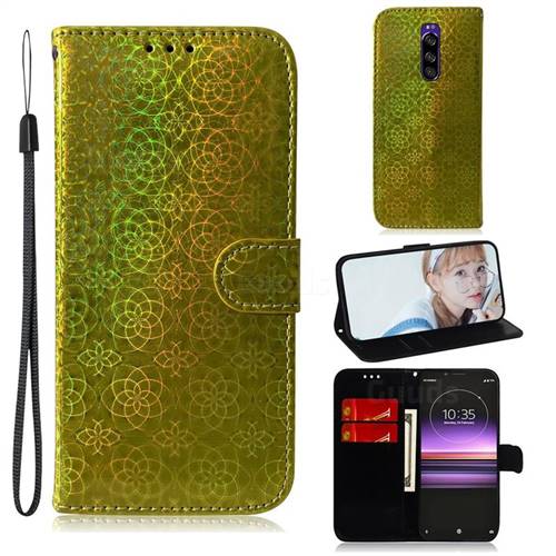 Laser Circle Shining Leather Wallet Phone Case for Sony Xperia 1 / Xperia XZ4 - Golden