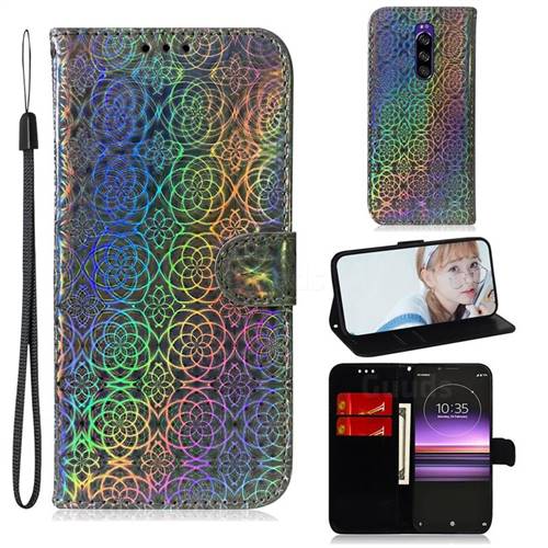 Laser Circle Shining Leather Wallet Phone Case for Sony Xperia 1 / Xperia XZ4 - Silver