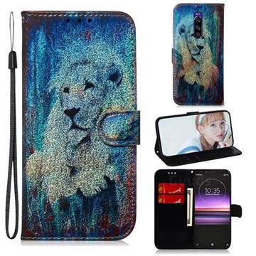 White Lion Laser Shining Leather Wallet Phone Case for Sony Xperia 1 / Xperia XZ4