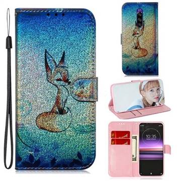 Cute Fox Laser Shining Leather Wallet Phone Case for Sony Xperia 1 / Xperia XZ4
