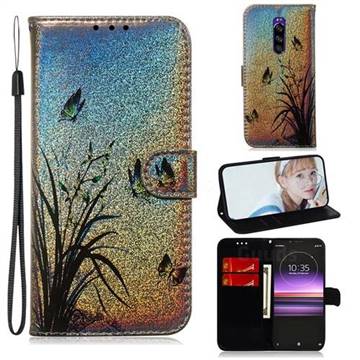 Butterfly Orchid Laser Shining Leather Wallet Phone Case for Sony Xperia 1 / Xperia XZ4