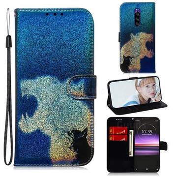 Cat and Leopard Laser Shining Leather Wallet Phone Case for Sony Xperia 1 / Xperia XZ4