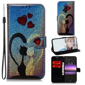 Love Cat Laser Shining Leather Wallet Phone Case for Sony Xperia 1 / Xperia XZ4