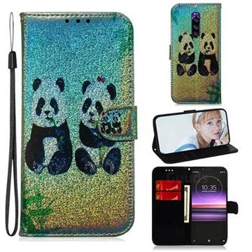 Two Pandas Laser Shining Leather Wallet Phone Case for Sony Xperia 1 / Xperia XZ4