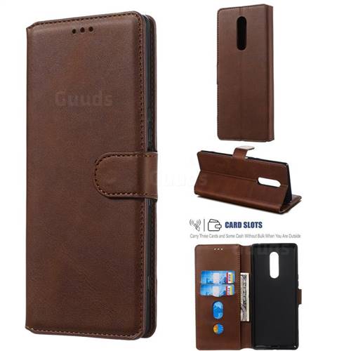 Retro Calf Matte Leather Wallet Phone Case for Sony Xperia 1 / Xperia XZ4 - Brown