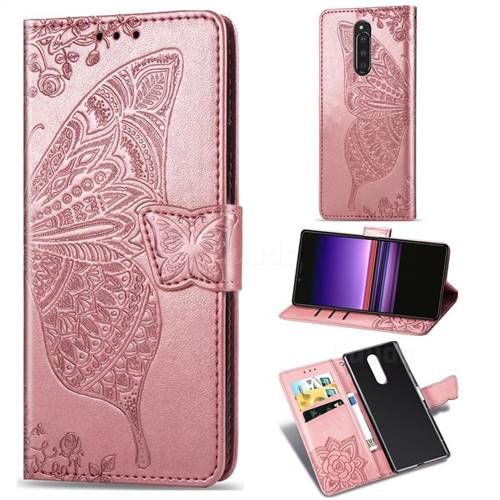 Embossing Mandala Flower Butterfly Leather Wallet Case for Sony Xperia 1 / Xperia XZ4 - Rose Gold