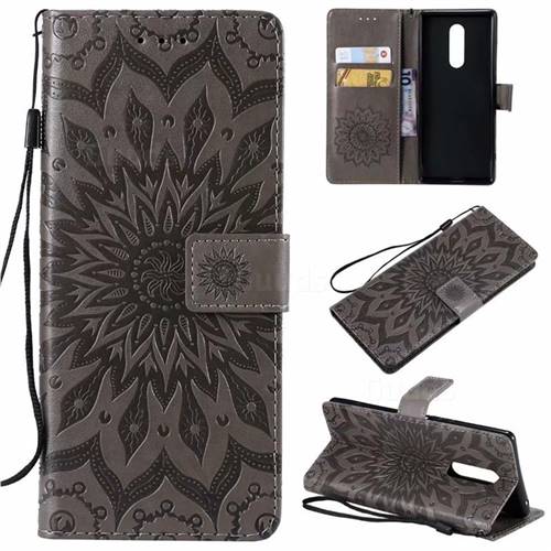 Embossing Sunflower Leather Wallet Case for Sony Xperia 1 / Xperia XZ4 - Gray