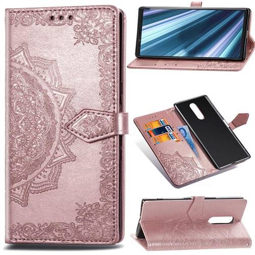 Embossing Imprint Mandala Flower Leather Wallet Case for Sony Xperia 1 / Xperia XZ4 - Rose Gold