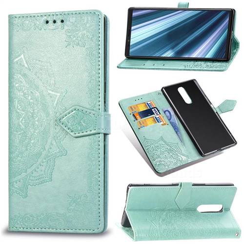 Embossing Imprint Mandala Flower Leather Wallet Case for Sony Xperia 1 / Xperia XZ4 - Green