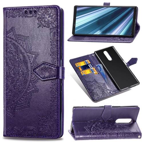 Embossing Imprint Mandala Flower Leather Wallet Case for Sony Xperia 1 / Xperia XZ4 - Purple