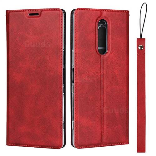 Calf Pattern Magnetic Automatic Suction Leather Wallet Case for Sony Xperia 1 / Xperia XZ4 - Red